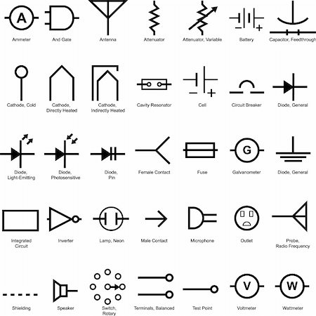 Electrical symbol icon set isolated on a white background. Stock Photo - Budget Royalty-Free & Subscription, Code: 400-04674877