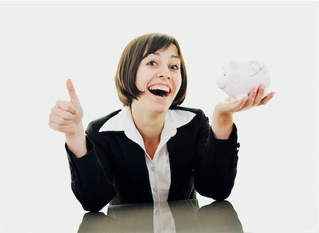 simsearch:6108-05874788,k - happy young business woman isolated on white puting euro money in piggy bank Foto de stock - Super Valor sin royalties y Suscripción, Código: 400-04676104