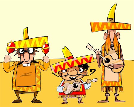 signs for mexicans - illustration of three amusing mexicans with guitars and maracas Foto de stock - Super Valor sin royalties y Suscripción, Código: 400-04676723