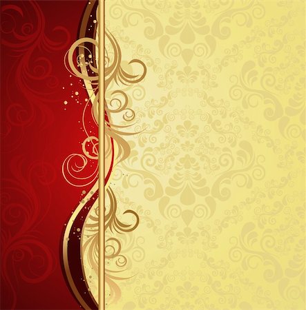 red and gold fabric for curtains - Illustration with decorative seamless royal ornament and floral wave Stock Photo - Budget Royalty-Free & Subscription, Code: 400-04676953