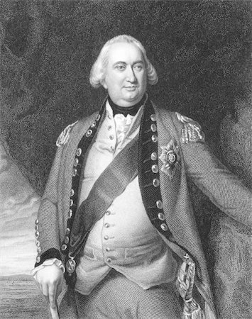 simsearch:400-05685013,k - Charles Cornwallis, 1st Marquess Cornwallis (1738-1805) on engraving from the 1800s. British soldier and statesman. Best  remembered for his defeat at Yorktown in the American Revolution. Engraved by S.Freeman from a painting by J.S. Copley and published in London by Fisher, Son & Co in 1831. Stock Photo - Budget Royalty-Free & Subscription, Code: 400-04676968