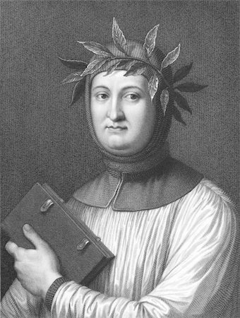 simsearch:400-05228888,k - Francesco Petrarca aka Petrarch (1304-1374) on engraving from the 1800s. Italian scholar, poet and one of the earliest Renaissance humanists. Engraved by R.Hart from a print by R.Morghen after a picture by Jofanelliand published in London by Charles Knight, Ludgate Street & Pall Mall East. Stock Photo - Budget Royalty-Free & Subscription, Code: 400-04677132