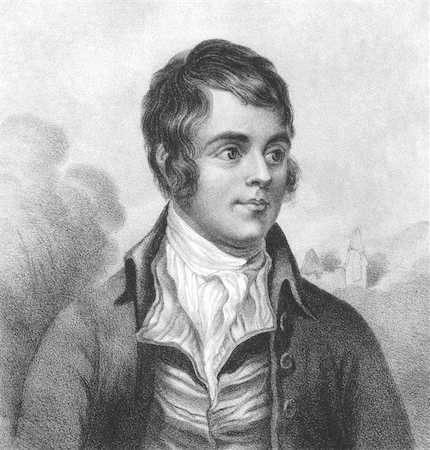 simsearch:400-05228888,k - Robert Burns (1759-1796) on engraving from the 1800s. Scottish poet and lyricist. The national poet of Scotland.  Engraved by W.Clerk and published by F.Glover Water Lane, Fleet St. Stock Photo - Budget Royalty-Free & Subscription, Code: 400-04677173