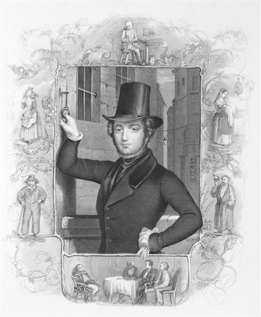 simsearch:400-05228888,k - Eugene Sue (1804-1857) on engraving from the 1800s. French novelist. Engraved by A.H Payne. Stock Photo - Budget Royalty-Free & Subscription, Code: 400-04677579