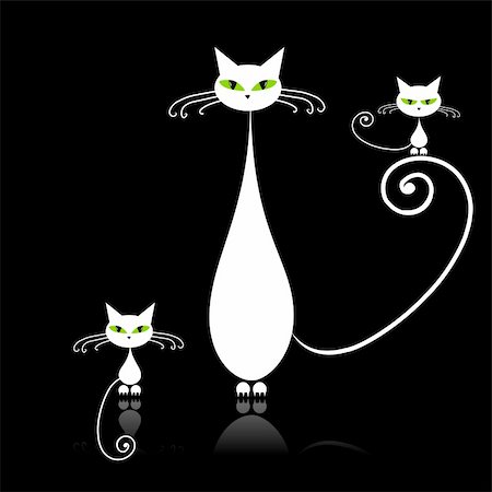 pencil painting pictures images kids - Family cats, mother with children, white cat with green eyes on black Stock Photo - Budget Royalty-Free & Subscription, Code: 400-04677839