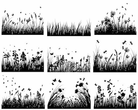 Vector grass silhouettes backgrounds set. All objects are separated. Stock Photo - Budget Royalty-Free & Subscription, Code: 400-04678689