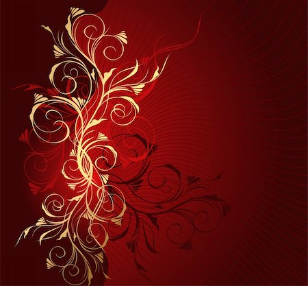 red and gold fabric for curtains - Vector red and gold floral background with pattern Stock Photo - Budget Royalty-Free & Subscription, Code: 400-04678844