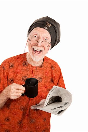 simsearch:400-05372618,k - Funny senior guru with newspaper and coffee Stock Photo - Budget Royalty-Free & Subscription, Code: 400-04670409