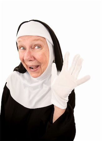 Funny Nun with Happy Expression on her Face Waving Stock Photo - Budget Royalty-Free & Subscription, Code: 400-04670440