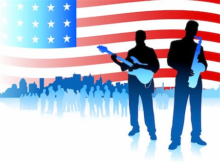 Origianl Vector Illustration: Music band on Patriotic American Flag background File is AI8 compatible Photographie de stock - Aubaine LD & Abonnement, Code: 400-04670722