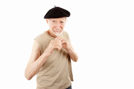 defensive posture - Senior man wearing beret in fighting stance Stock Photo - Budget Royalty-Free & Subscription, Code: 400-04671073
