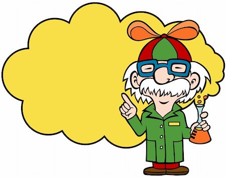 Cartoon of a scientist holding a flask and wearing a beanie with a propeller. Stock Photo - Budget Royalty-Free & Subscription, Code: 400-04671136