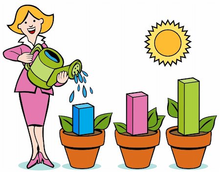 Woman pouring water on business chart flower pots. Stock Photo - Budget Royalty-Free & Subscription, Code: 400-04671158