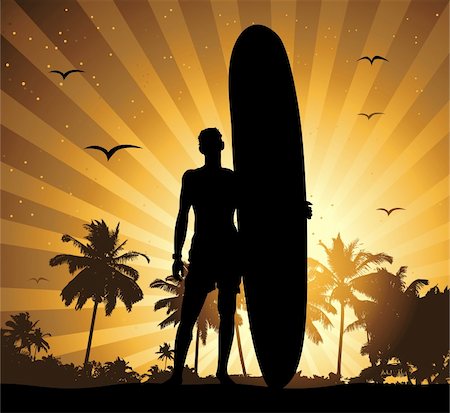 Vacances d'été, l'homme avec la planche de surf Photographie de stock - Aubaine LD & Abonnement, Code: 400-04671596