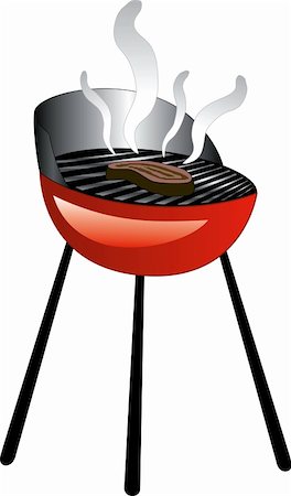 simsearch:400-04587885,k - Vector Illustration of a smoking grill with a piece of meat on the grill. Stock Photo - Budget Royalty-Free & Subscription, Code: 400-04671644