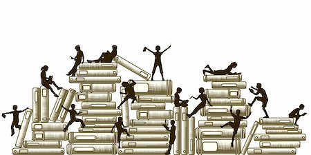 Editable vector illustration of children reading and clambering over piles of books Stock Photo - Budget Royalty-Free & Subscription, Code: 400-04672101