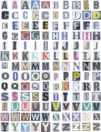 simsearch:400-05903482,k - Newspaper alphabet upper case over a white background Stock Photo - Budget Royalty-Free & Subscription, Code: 400-04672390