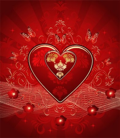 simsearch:400-06080543,k - Vector Valentines illustration with hearts, flowers and butterflies Stock Photo - Budget Royalty-Free & Subscription, Code: 400-04673612