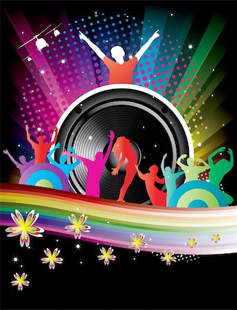 Background for Disco flyers with black Speaker and dancer Stock Photo - Budget Royalty-Free & Subscription, Code: 400-04685152