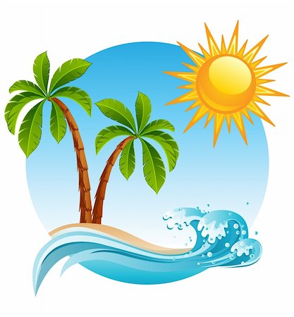 Vector illustration - Two palm-tree  on the tropical island Stock Photo - Budget Royalty-Free & Subscription, Code: 400-04686318