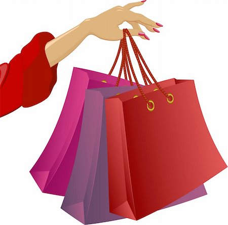 simsearch:400-04263617,k - Shopping: woman's hand with bags. Vector illustration on white. EPS 8, AI, JPEG Photographie de stock - Aubaine LD & Abonnement, Code: 400-04687257