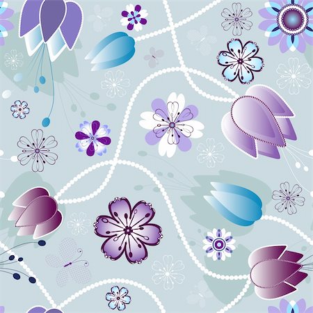simsearch:400-05741762,k - Seamless gentle violet and grey floral pattern with flowers and  butterflies (vector) Stock Photo - Budget Royalty-Free & Subscription, Code: 400-04687464