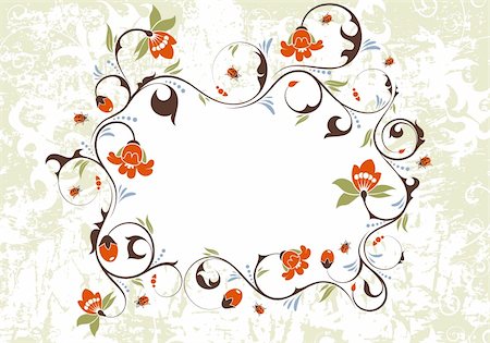 simsearch:400-04321480,k - Grunge floral frame with ladybug, element for design, vector illustration Stock Photo - Budget Royalty-Free & Subscription, Code: 400-04687673