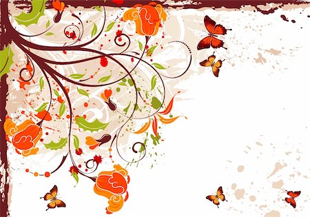 simsearch:400-04321480,k - Grunge floral frame with butterfly, element for design, vector illustration Stock Photo - Budget Royalty-Free & Subscription, Code: 400-04687687