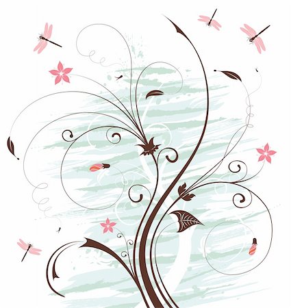 simsearch:400-04687732,k - Grunge paint flower background with dragonfly, element for design, vector illustration Photographie de stock - Aubaine LD & Abonnement, Code: 400-04687784