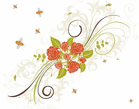 simsearch:400-04687866,k - Flower background with rose and bee, element for design, vector illustration Stock Photo - Budget Royalty-Free & Subscription, Code: 400-04687850