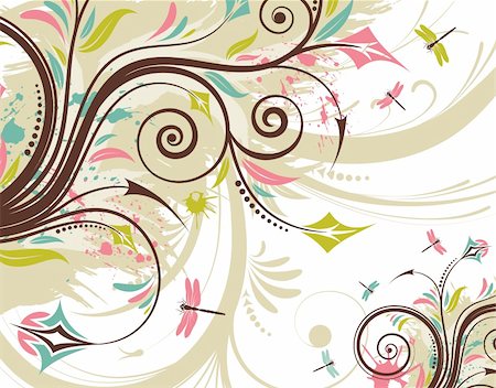 simsearch:400-04687866,k - Grunge floral background with dragonfly, element for design, vector illustration Stock Photo - Budget Royalty-Free & Subscription, Code: 400-04687876
