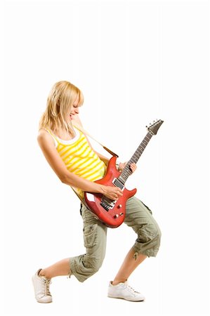 blond woman with guitar on white background Stock Photo - Budget Royalty-Free & Subscription, Code: 400-04688248