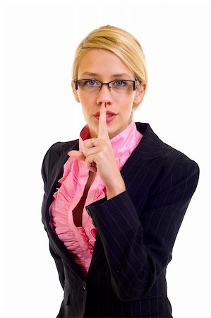 simsearch:400-04175955,k - Image of business lady in suit holding her finger near the mouth Stock Photo - Budget Royalty-Free & Subscription, Code: 400-04688240