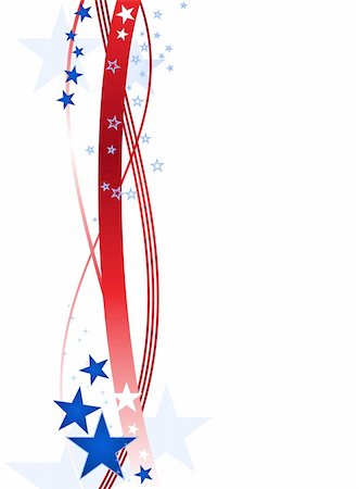 Red wavy lines and blue stars forming a patriotic border on white.  Artwork grouped and layered. Use of linear and radial gradients, global color swatches. Stock Photo - Budget Royalty-Free & Subscription, Code: 400-04688573