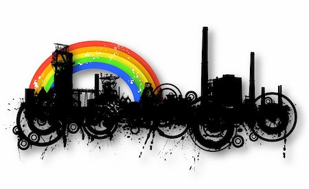 simsearch:400-04688937,k - Detailed illustration of an industrial skyline with rainbow and grunge Stock Photo - Budget Royalty-Free & Subscription, Code: 400-04688876
