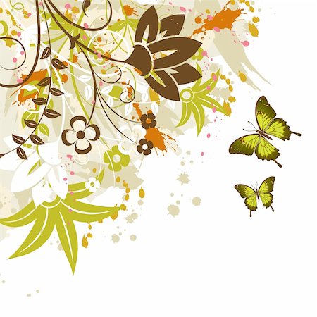 simsearch:400-04318469,k - Grunge floral frame with butterfly, element for design, vector illustration Foto de stock - Super Valor sin royalties y Suscripción, Código: 400-04689213