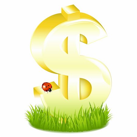 simsearch:400-04920020,k - Golden Dollar Sign In Green Grass With Ladybug, Isolated On White Foto de stock - Super Valor sin royalties y Suscripción, Código: 400-04689928