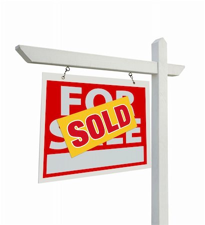 sold sign - Sold For Sale Real Estate Sign Isolated on a White Background with Clipping Paths - Facing Left. Stock Photo - Budget Royalty-Free & Subscription, Code: 400-04680419