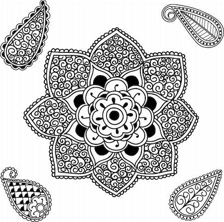 symmetrical flower henna tattoo designs - Hand drawn Henna and Paisley elements Stock Photo - Budget Royalty-Free & Subscription, Code: 400-04680812