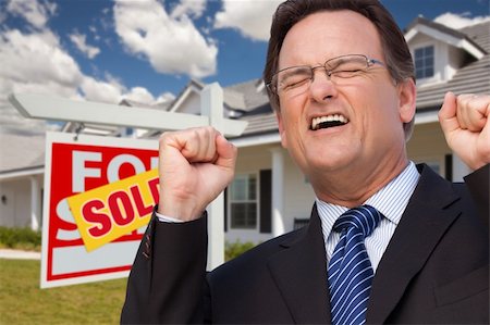 simsearch:700-03508131,k - Excited Man in Front of Sold Real Estate Sign and Beautiful New House. Stock Photo - Budget Royalty-Free & Subscription, Code: 400-04682101