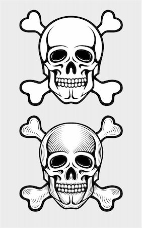 skeletal head drawing - skull with skeleton bones piratic symbol vector illustration Stock Photo - Budget Royalty-Free & Subscription, Code: 400-04694680