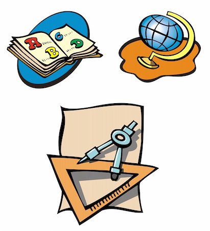 simsearch:400-04311432,k - Set of educational objects, book, globe and compass, cartoon, vector illustration Stock Photo - Budget Royalty-Free & Subscription, Code: 400-04694895