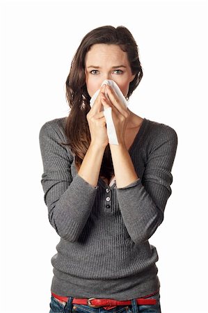 picture of cough and cold person - A woman with a cold or allergy wiping or blowing her nose. Stock Photo - Budget Royalty-Free & Subscription, Code: 400-04697944