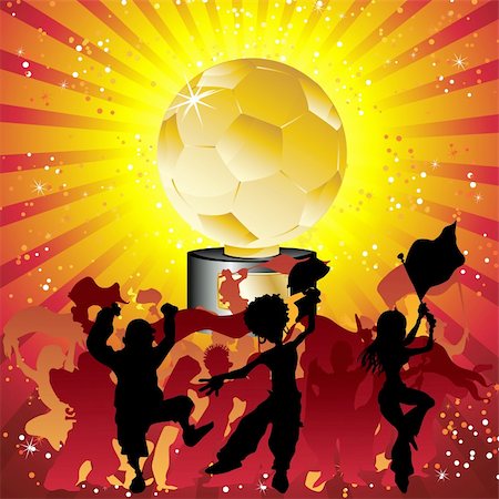 simsearch:400-07499775,k - Soccer crowd silhouette with golden trophy. Editable Vector Illustration Stock Photo - Budget Royalty-Free & Subscription, Code: 400-04699549