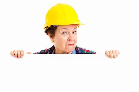 plumber (female) - Female construction worker peeking over a blank sign.  Design element. Stock Photo - Budget Royalty-Free & Subscription, Code: 400-04699559