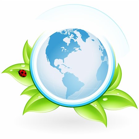 Green ecology icon with leaves and globe for your design Stock Photo - Budget Royalty-Free & Subscription, Code: 400-04691144