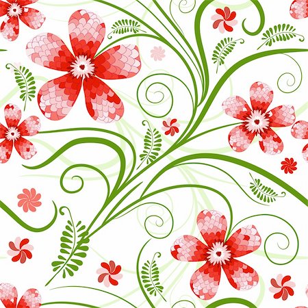 Seamless floral pattern with handwork red mosaic flowers (vector) Stock Photo - Budget Royalty-Free & Subscription, Code: 400-04691381