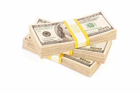 Stacks of Ten Thousand Dollar Piles of One Hundred Dollar Bills Isolated on a White Background. Stock Photo - Budget Royalty-Free & Subscription, Code: 400-04691587