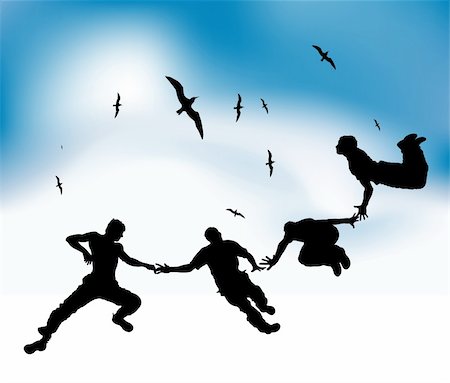 flying bird human hand - Happy friends fly in sky, black silhouettes Stock Photo - Budget Royalty-Free & Subscription, Code: 400-04691853