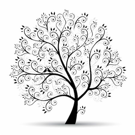 simsearch:400-04595330,k - Art tree beautiful, black silhouette Stock Photo - Budget Royalty-Free & Subscription, Code: 400-04691865